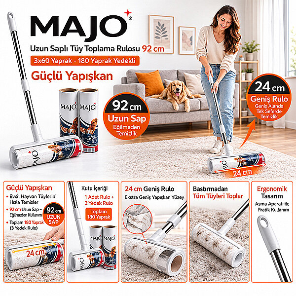 Majo Uzun Saplı Tüy Toplama Rulosu Seti 24 cm (180 Yaprak) - 2