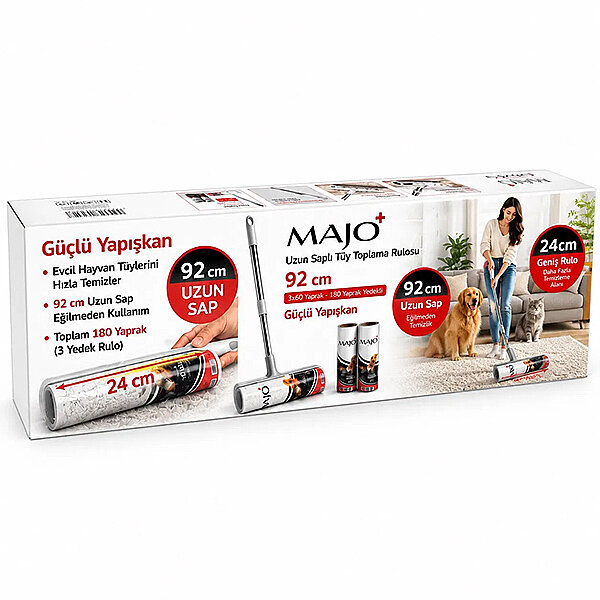 Majo Uzun Saplı Tüy Toplama Rulosu Seti 24 cm (180 Yaprak) - 1