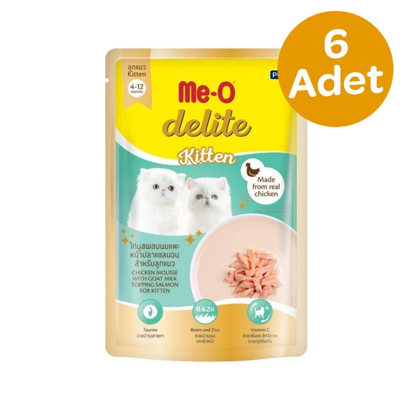 Me-O Delıte Yavru Kedi Tavuk Püresi Keci Sütü İle Somon Balığı 70 Gr x 6 Adet - 1