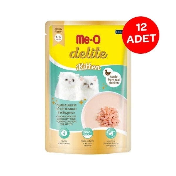 Me-O Delıte Yavru Kedi Tavuk Püresi Keci Sütü İle Somon Balığı 70gr X 12 Adet - 1