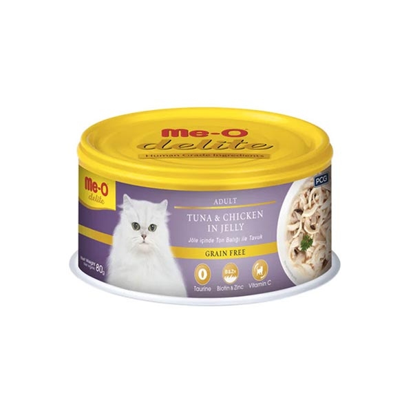 Me-O Jöle İçinde Ton Balıklı ve Tavuklu Tahılsız Kedi Yaş Maması 80 GR - 1