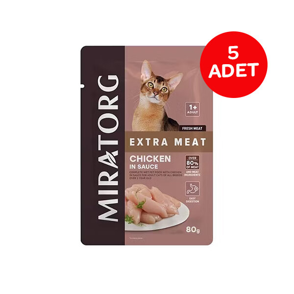 Miratorg Extra Meat Tavuklu Gravy Yetişkin Kedi Yaş Maması 80 g (5'li) - 1