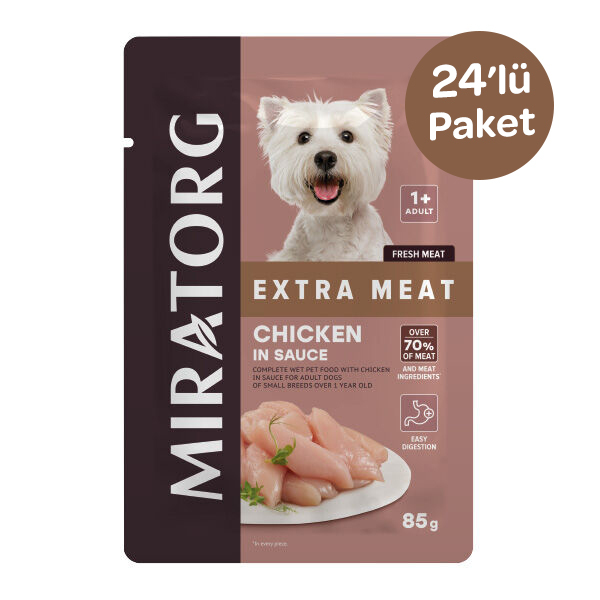 Miratorg Extra Meat Tavuklu Gravy Hassas Sindirime Özel Küçük Irk Yetişkin Köpek Yaş Maması 85 g (24 Adet) - 1