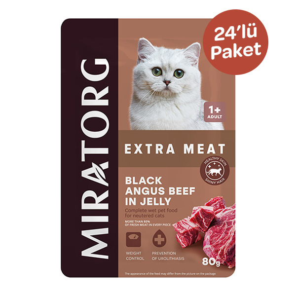 Miratorg Sterilised Jelly Kısırlaştırılmış Angus Sığır Etli Kedi Yaş Maması 80 Gr x 24 Adet - 1