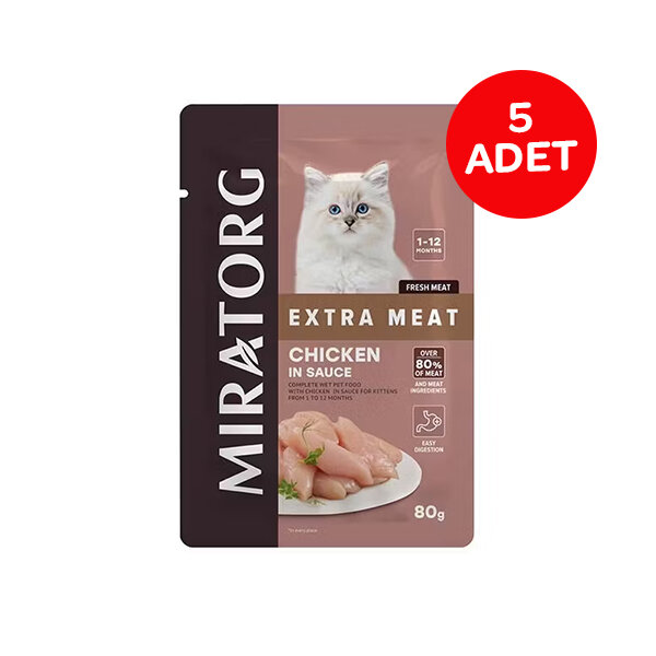 Miratorg Extra Meat Tavuklu Gravy Yavru Kedi Yaş Maması 80 g (5'li) - 1