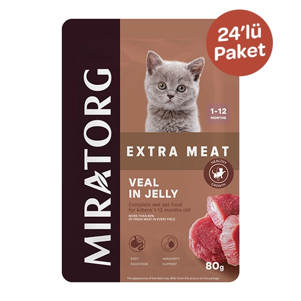 Miratorg Kitten Jelly Dana Etli Yavru Kedi Yaş Maması 80 gr x 24 Adet - 1