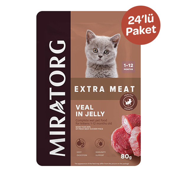 Miratorg Extra Meat Dana Etli ve Jöleli Yavru Kedi Yaş Maması 80 g (24 Adet) - 1