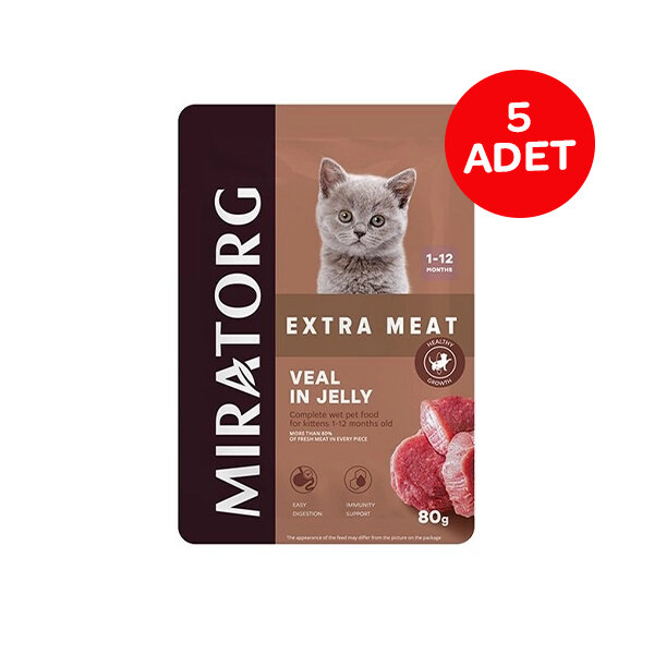 Miratorg Extra Meat Dana Etli ve Jöleli Yavru Kedi Yaş Maması 80 g (5'li) - 1