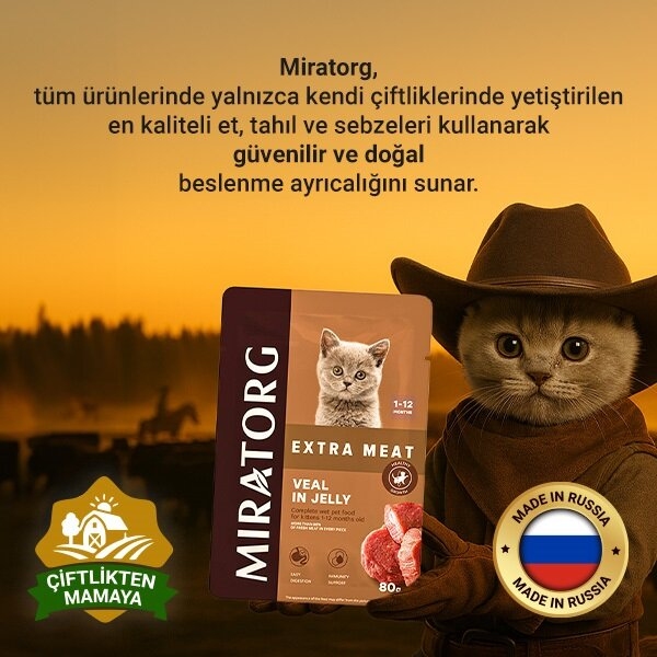 Miratorg Extra Meat Dana Etli ve Jöleli Yavru Kedi Yaş Maması 80 g - 3