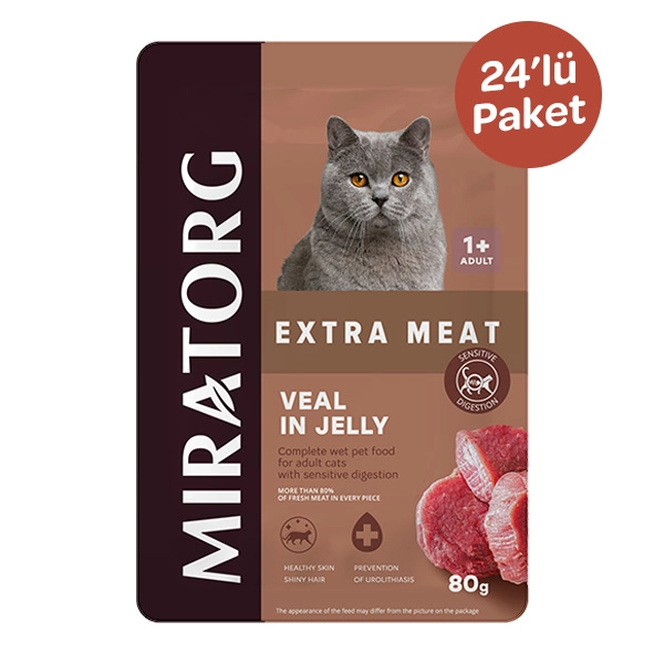 Miratorg Sensitive Digestion Jelly Dana Etli Kedi Yaş Maması 80 gr x 24 adet - 1