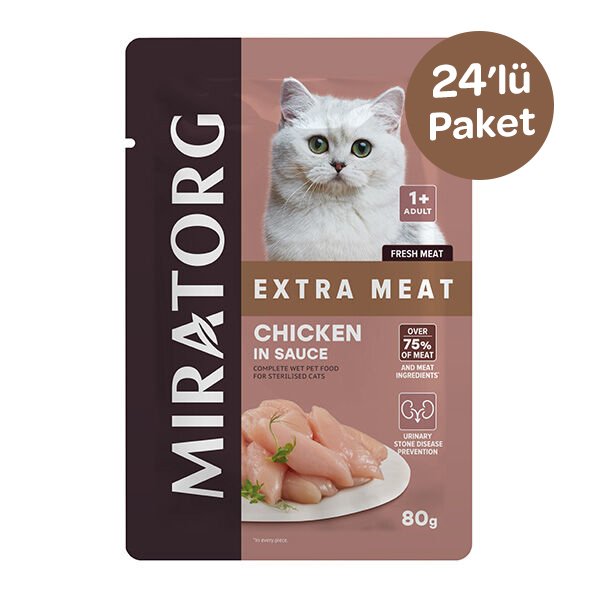 Miratorg Sterilised Gravy Kısırlaştırılmış Tavuklu Kedi Yaş Maması 80 Gr x 24 Adet - 1