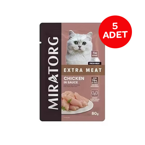 Miratorg Sterilised Gravy Kısırlaştırılmış Tavuklu Kedi Yaş Maması 80 Gr x 5 Adet - 1