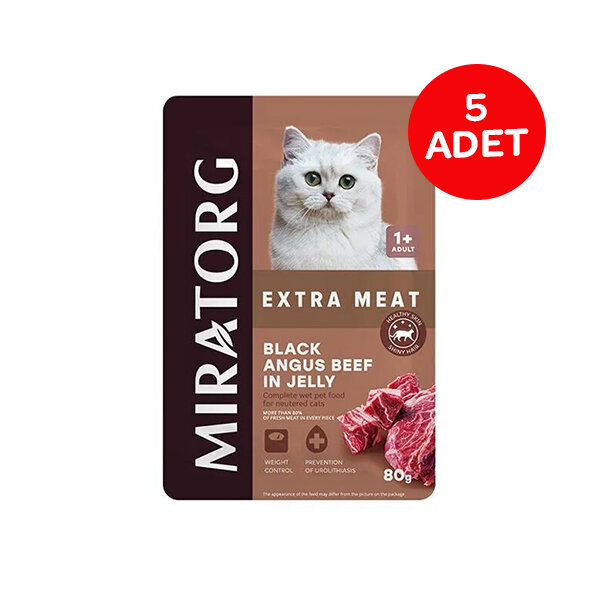 Miratorg Extra Meat Black Angus Sığır Etli ve Jöleli Kısırlaştırılmış Yetişkin Kedi Yaş Maması 80 g (5'li) - 1