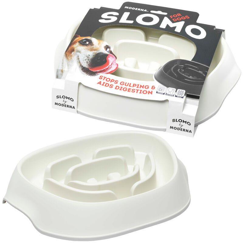 Moderna Slomo Hızlı Yeme Önleyici Köpek Mama Kabı 950ml Beyaz - 1