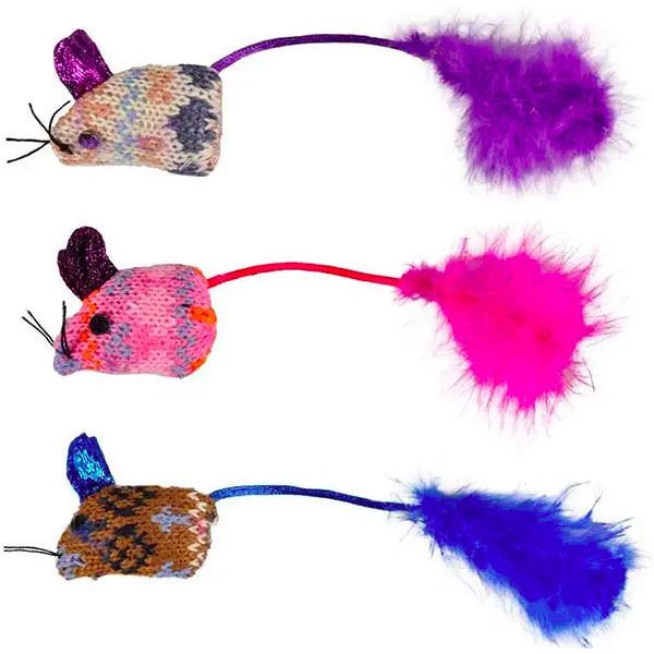 Flamingo Tüylü Fare Kedi Oyuncağı 18,5x4x2,5cm 3 Adet - 1