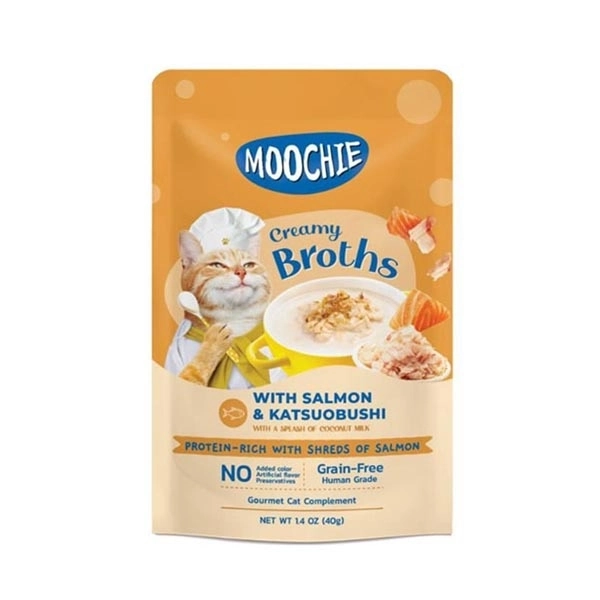 Moochie Parça Somon ve Katsuobushili Tahılsız Kedi Çorbası 40gr - 1