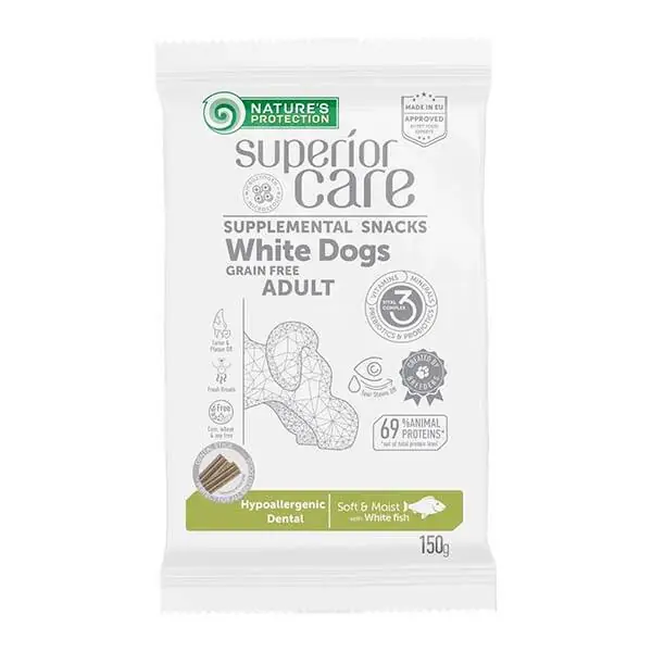 Natures Protection White Dog Snacks Beyaz Tüylü Ağız Diş Sağlığı Tahılsız Köpek Ödülü 150 Gr - 1