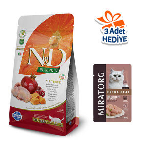 N&D Pumpkin Balkabaklı, Bıldırın Etli ve Narlı Kısırlaştırılmış Kedi Maması 1.5 kg