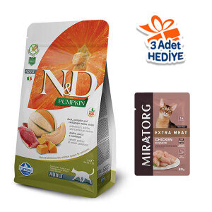 N&D Pumpkin Balkabaklı, Ördek Etli ve Kavunlu Yetişkin Kedi Maması 1.5 kg
