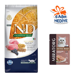 N&D Düşük Tahıllı Kuzu Etli ve Yaban Mersinli Kısırlaştırılmış Kedi Maması 10 kg