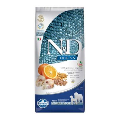 N&D Ocean Düşük Tahıllı Morina Balıklı ve Portakallı Yetişkin Köpek Maması 12 kg - 1