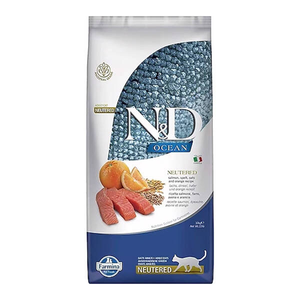 N&D Ocean Düşük Tahıllı Somon Balıklı ve Portakallı Kısırlaştırılmış Kedi Maması 10 kg - 1