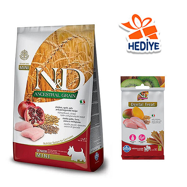 N&D Düşük Tahıllı Tavuk Etli ve Narlı Light Küçük Irk Yaşlı Köpek Maması 2,5 kg