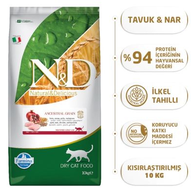 N&D Düşük Tahıllı Tavuklu ve Narlı Kısırlaştırılmış Kedi Maması 10 KG - 3