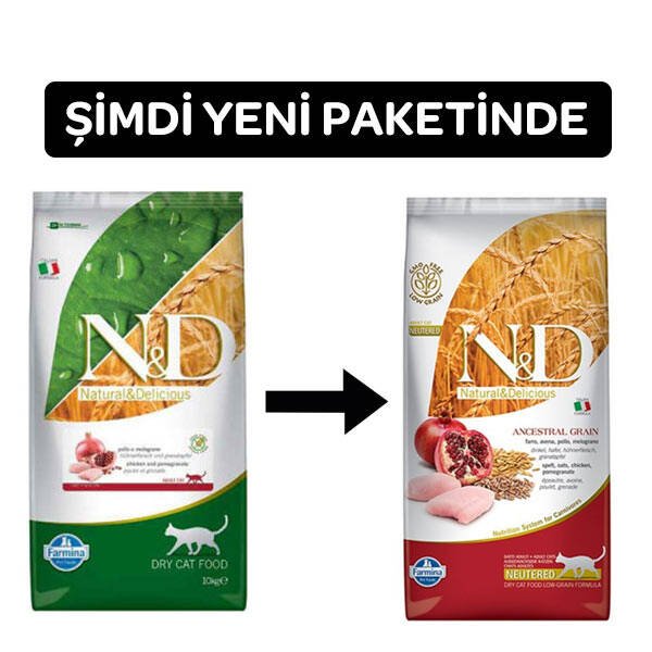 N&D Düşük Tahıllı Tavuklu ve Narlı Kısırlaştırılmış Kedi Maması 10 KG - 2