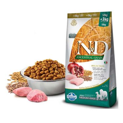 N&D Düşük Tahıllı Tavuk Etli ve Narlı Yetişkin Köpek Maması 12+3 kg - 2