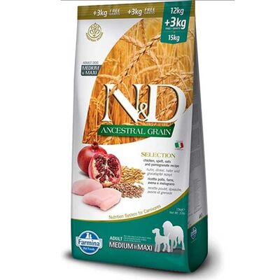 N&D Düşük Tahıllı Tavuk Etli ve Narlı Yetişkin Köpek Maması 12+3 kg - 1