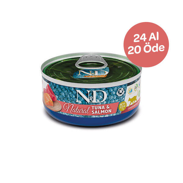 N&D Natural Ton Balıklı ve Somonlu Kedi Yaş Maması 70 gr x 24 - 1