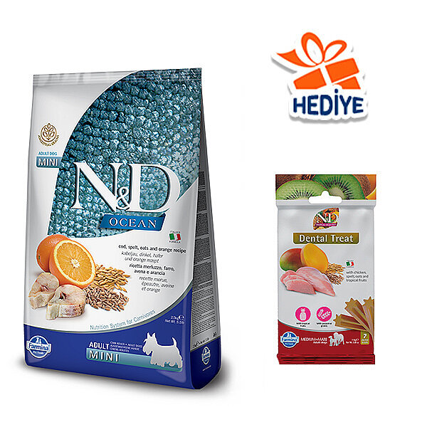 N&D Ocean Düşük Tahıllı Morina Balıklı ve Portakallı Küçük Irk Yetişkin Köpek Maması 2.5 kg