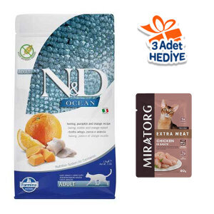 N&D Ocean Balkabaklı, Ringa Balıklı ve Portakallı Yetişkin Kedi Maması 1.5 kg
