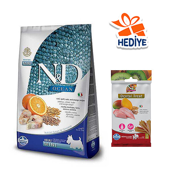 N&D Ocean Düşük Tahıllı Morina Balıklı ve Portakallı Küçük Irk Yetişkin Köpek Maması 7 kg - 2