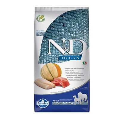 N&D Ocean Somon Balıklı, Morina Balıklı ve Kavunlu Yetişkin Köpek Maması 12 kg - 1