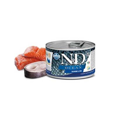 N&D Ocean Somon ve Morina Balıklı Küçük Irk Yetişkin Köpek Yaş Maması 140 gr - 1