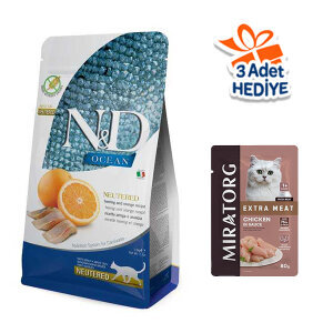 N&D Ocean Ringa Balıklı ve Portakallı Kısırlaştırılmış Kedi Maması 1.5 kg