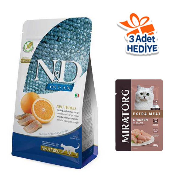 N&D Ocean Ringa Balıklı ve Portakallı Kısırlaştırılmış Kedi Maması 1.5 kg - 1
