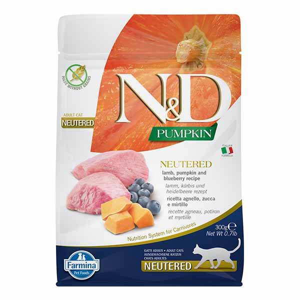 N&D Pumpkin Balkabaklı, Kuzu Etli ve Yaban Mersinli Kısırlaştırılmış Kedi Maması 300 gr - 1