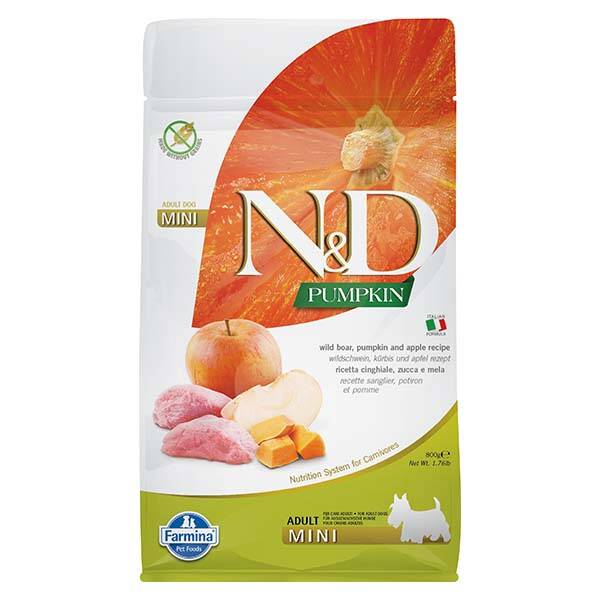 N&D Pumpkin Balkabaklı, Domuz Etli ve Elmalı Küçük Irk Yetişkin Köpek Maması 800 gr - 1