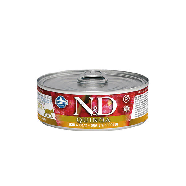 N&D Quinoa Skin&Coat Deri Sağlığı Destekli Bıldırcın Etli ve Hindistan Cevizli Yetişkin Kedi Maması 80 gr - 1
