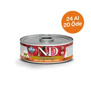 N&D Quina Ringa Balığı ve Hindistan Cevizli Kedi Konservesi 80 gr x 24
