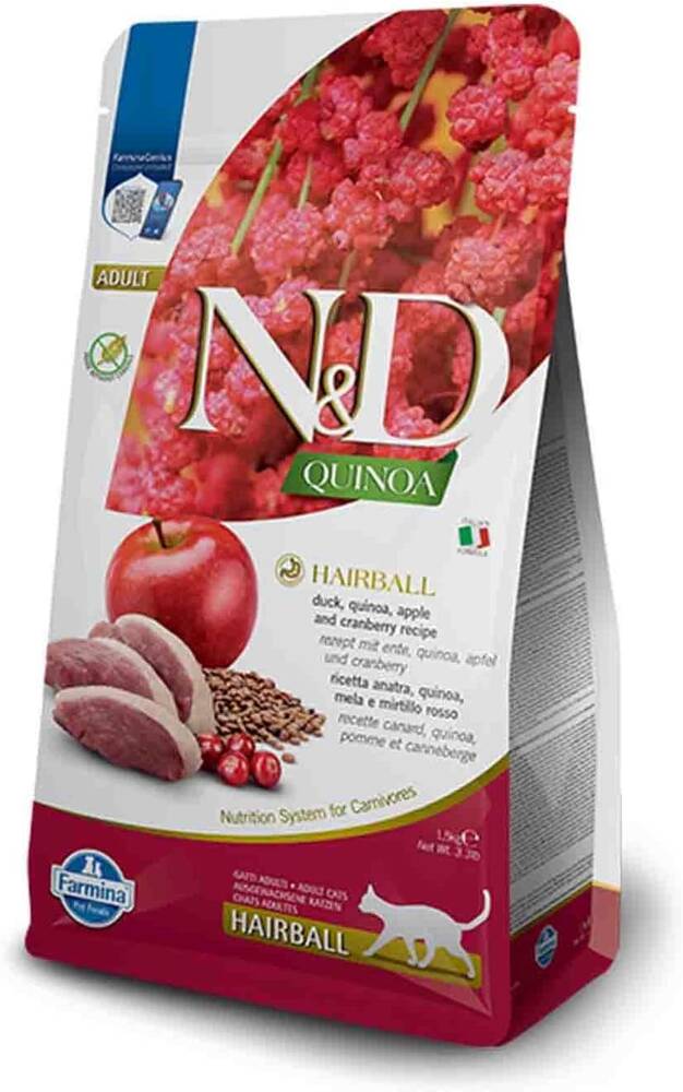 N&D Quinoa HairBall Tüy Yumağı Önleyici Ördek Etli ve Kızılcıklı Yetişkin Kedi Maması 1.5 kg - 1