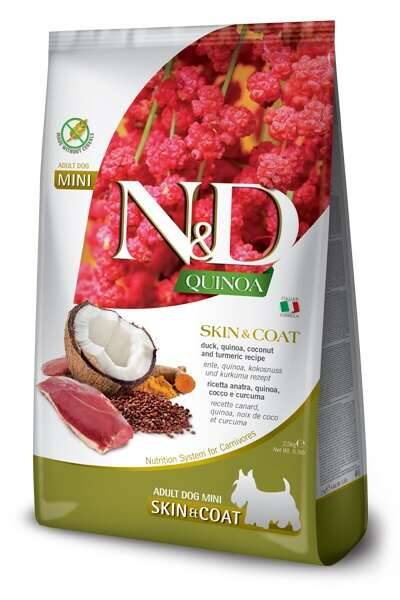 N&D Quinoa Skin&Coat Deri Sağlığı Destekli Ördek Etli ve Hindistan Cevizli Küçük Irk Yetişkin Köpek Maması 2.5 kg - 1