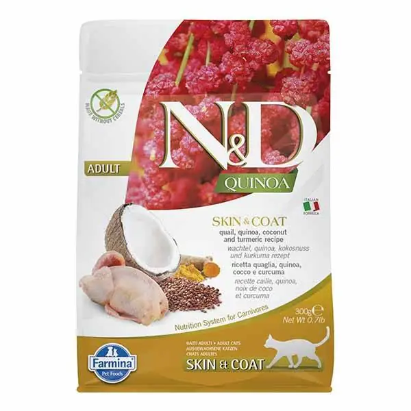N&D Quinoa Tahılsız Skin & Coat Bıldırcınlı Kedi Maması 300 gr - 1
