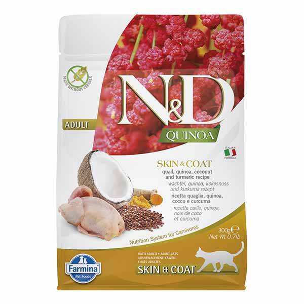 N&D Quinoa Skin&Coat Deri Sağlığı Destekli Bıldırcın Etli ve Hindistan Cevizli Yetişkin Kedi Maması 300 gr - 1
