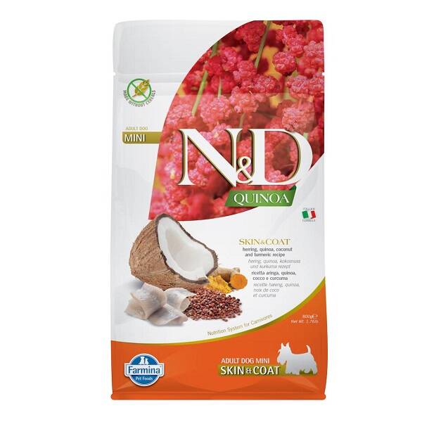 N&D Quinoa Skin&Coat Deri Sağlığı Destekli Ringa Balıklı ve Hindistan Cevizli Küçük Irk Yetişkin Köpek Maması 800 gr - 1
