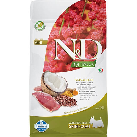 N&D Quinoa Skin&Coat Deri Sağlığı Destekli Ördek Etli ve Hindistan Cevizli Küçük Irk Yetişkin Köpek Maması 800 gr - 1