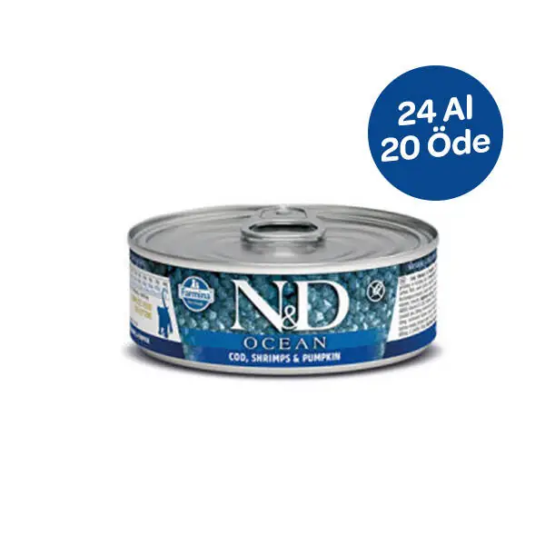 N&D Tahılsız Ocean Bal Kabaklı Balık ve  Karidesli Yavru Kedi Yaş Maması 70 GR x 24 - 1